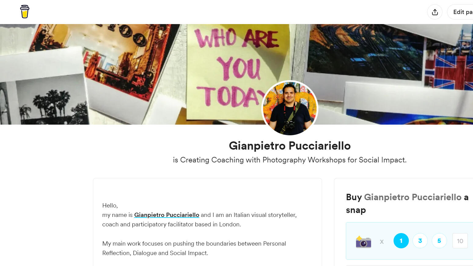 Gianpietro Pucciariello Buy me a Coffee Platform page for "From Lens to Self"